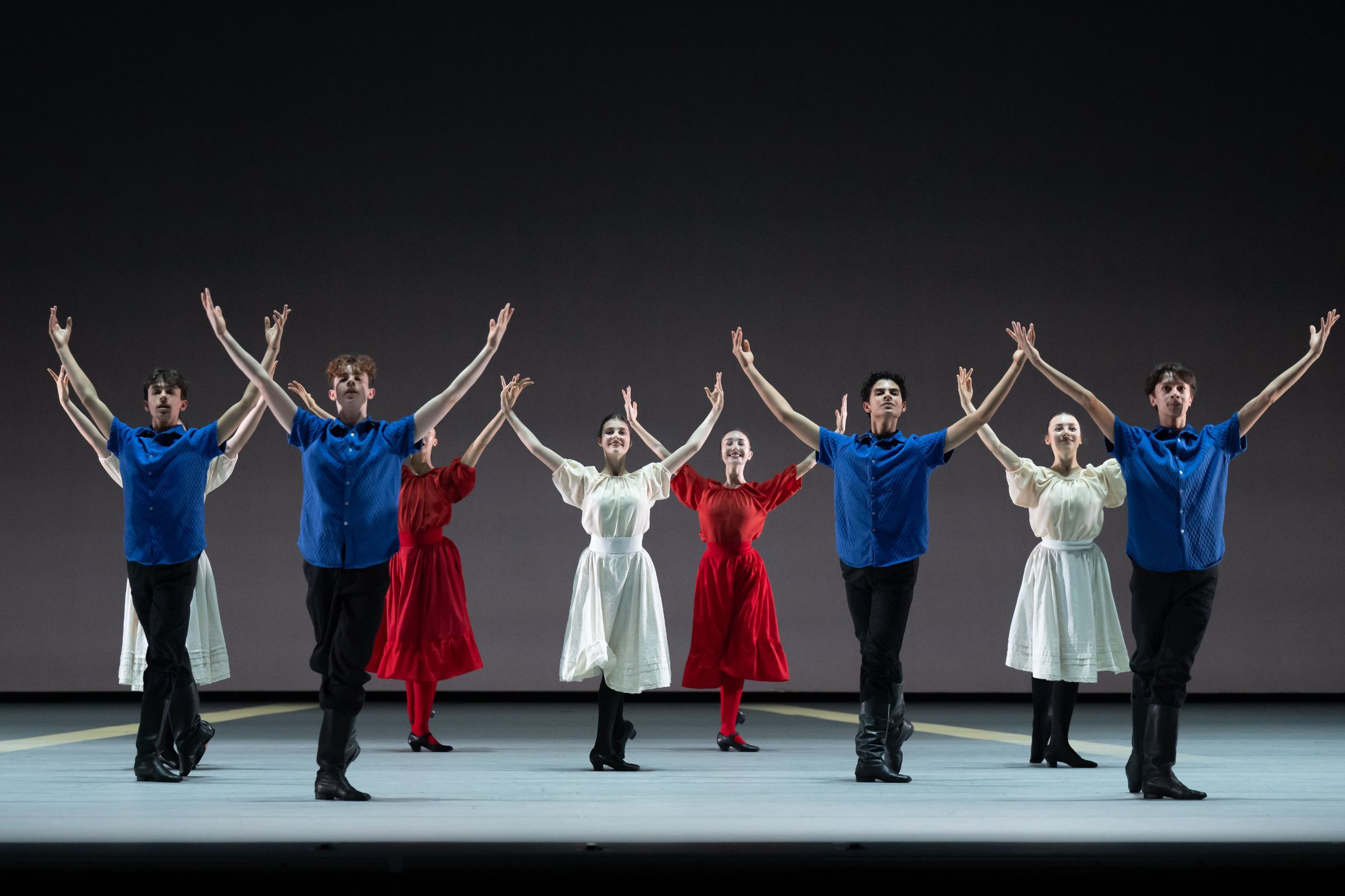 Year 10 and 11 White Lodge students in <i>Tracks Uniting</i> by Iva Lešić &copy; 2025 The Royal Ballet School. Photography by ASH