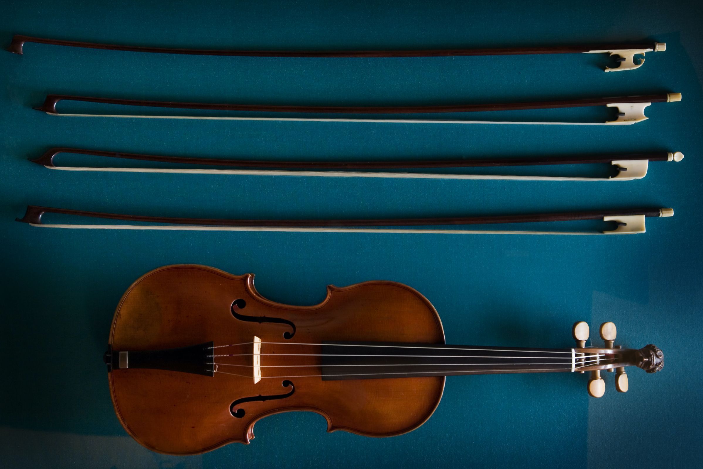 Violin bows and violin &copy; Jorge Royan | Wikimedia Commons