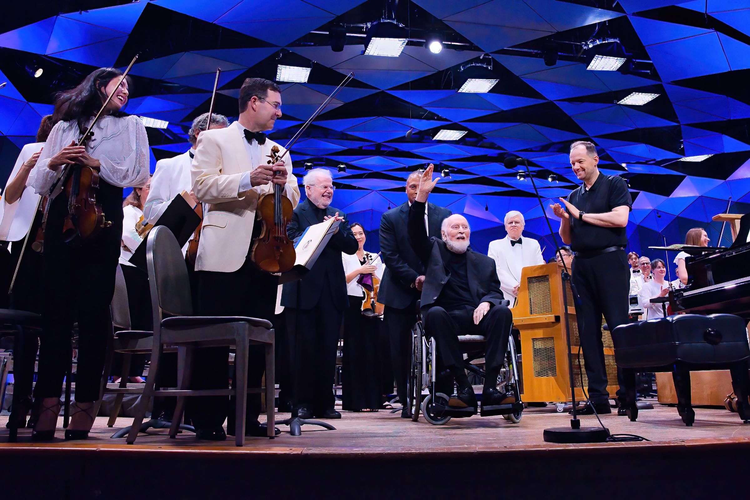 Emanuel Ax, John Williams and Andris Nelsons with the Boston Symphony Orchestra &copy; Hilary Scott, courtesy of the BSO