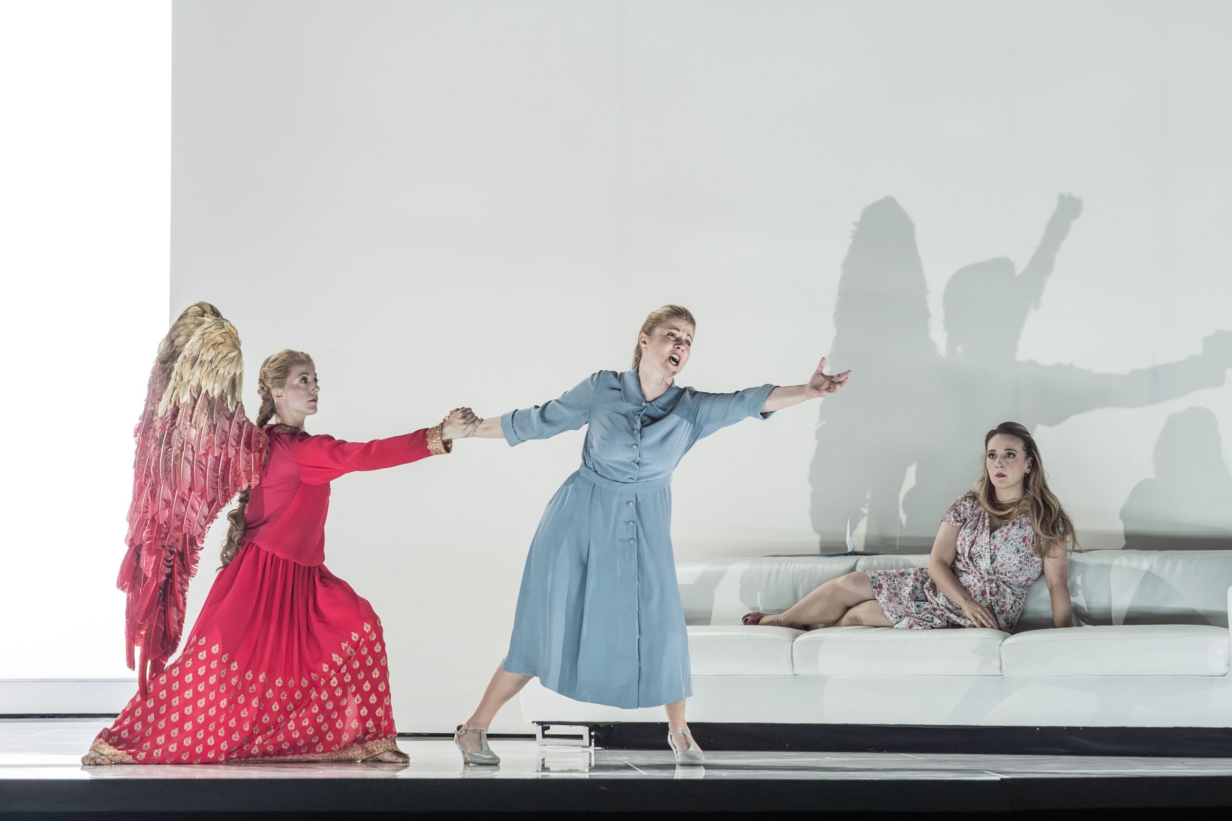 Miryam Tomè (Angel), Kateřina Kněžíková (Kátya) and Rachael Wilson (Varvara) © Glyndebourne Productions Ltd. Photo: Marc Brenner