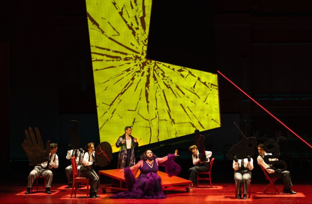Deborah Nansteel (Baba the Turk), Adrian Kramer (Tom Rakewell) &copy; The Glimmerglass Festival | Kayleen Bertrand