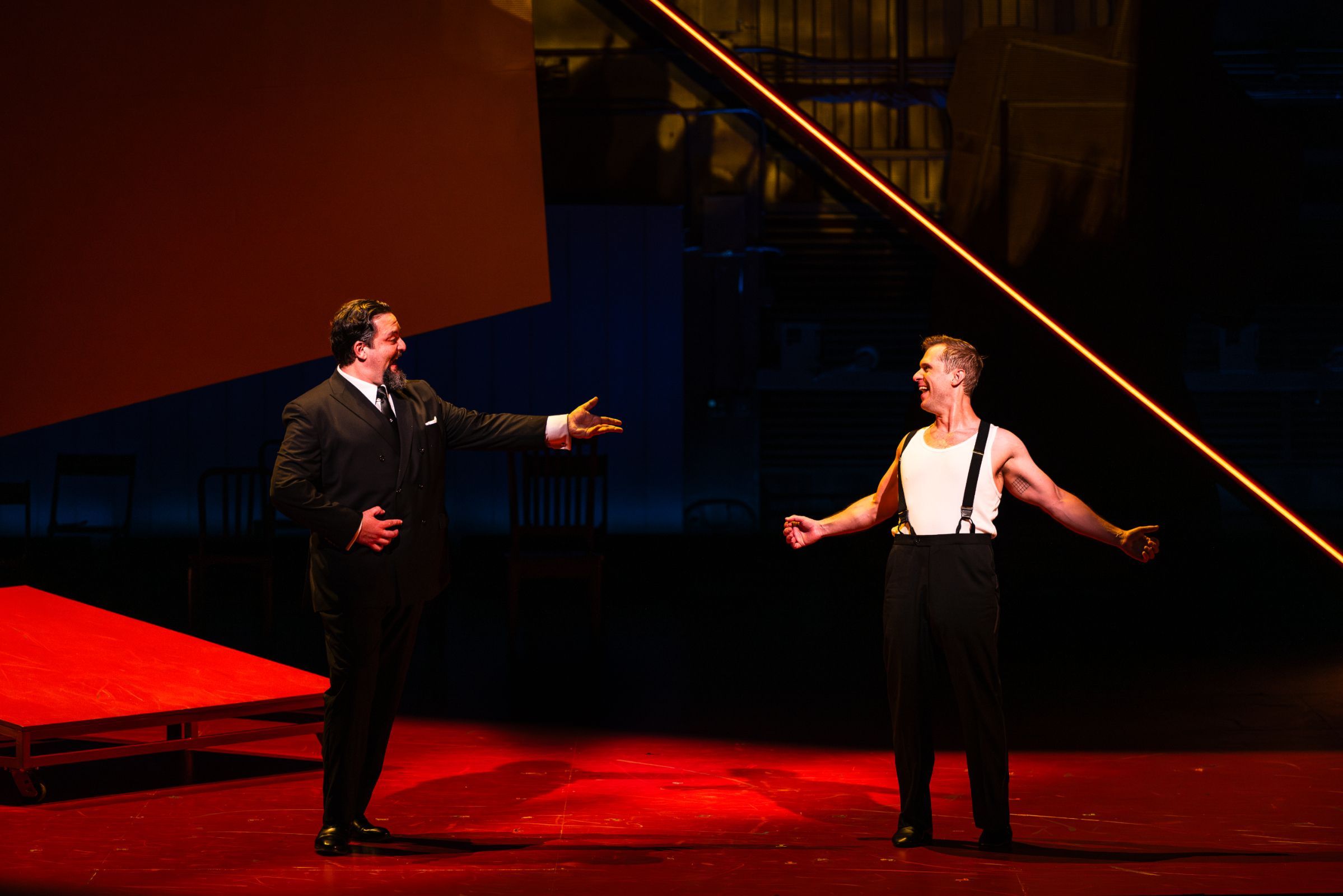 Aleksey Bogdanov (Nick Shadow), Adrian Kramer (Tom Rakewell) &copy; The Glimmerglass Festival | Kayleen Bertrand