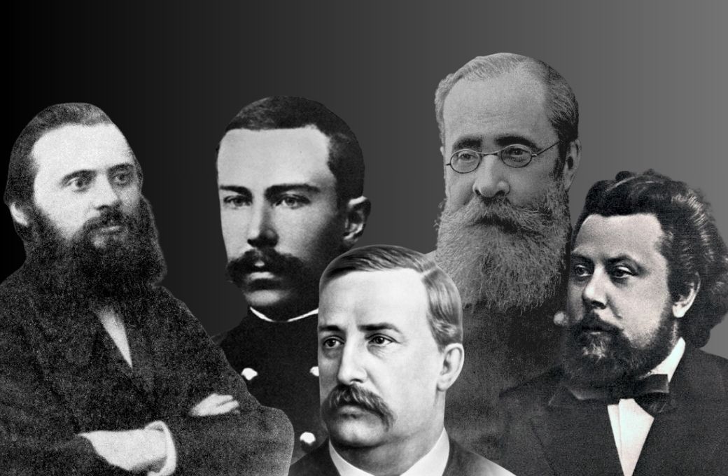 The 'Mighty Five': Balakirev, Rimsky-Korsakov, Borodin, Cui, Mussorgsky &copy; Public domain
