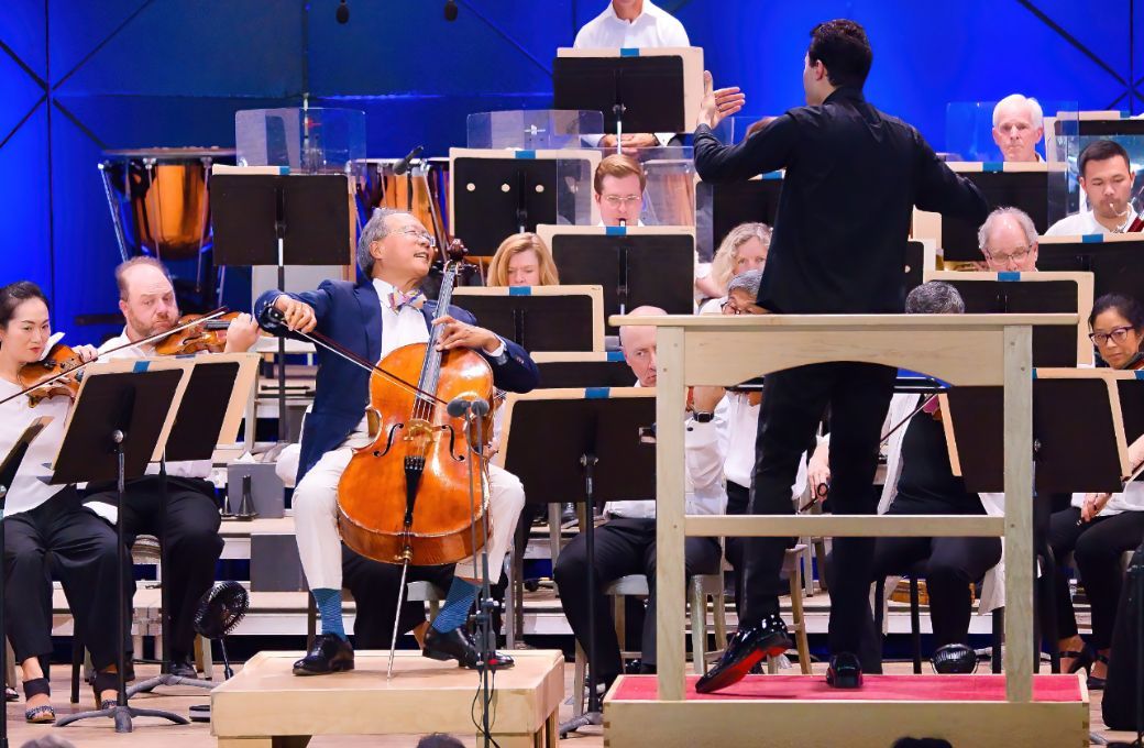 Yo-Yo Ma, Samy Rachid and the Boston Symphony Orchestra &copy; Hilary Scott, courtesy of the BSO
