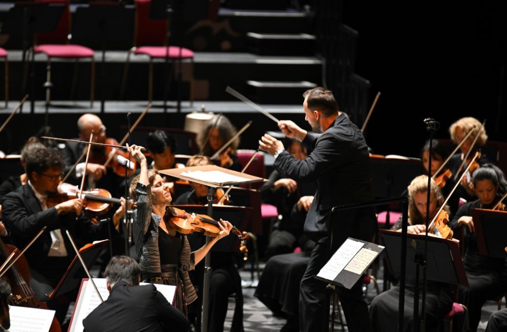 Isabelle Faust, Andris Nelsons and the Leipzig Gewandhaus Orchestra &copy; BBC | Chris Christodoulou