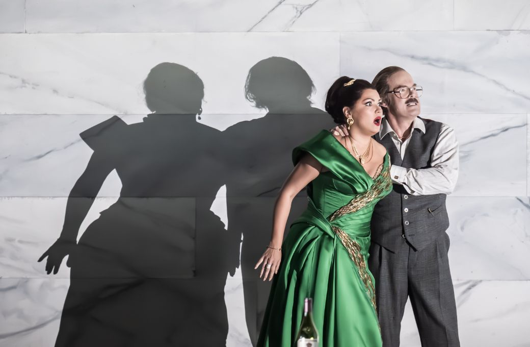 Anna Netrebko (Tosca) and Gerald Finley (Scarpia) &copy; The Royal Opera | Marc Brenner