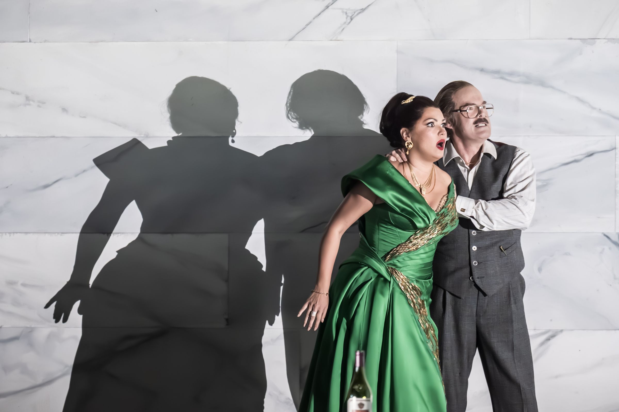 Anna Netrebko (Tosca) and Gerald Finley (Scarpia) &copy; The Royal Opera | Marc Brenner