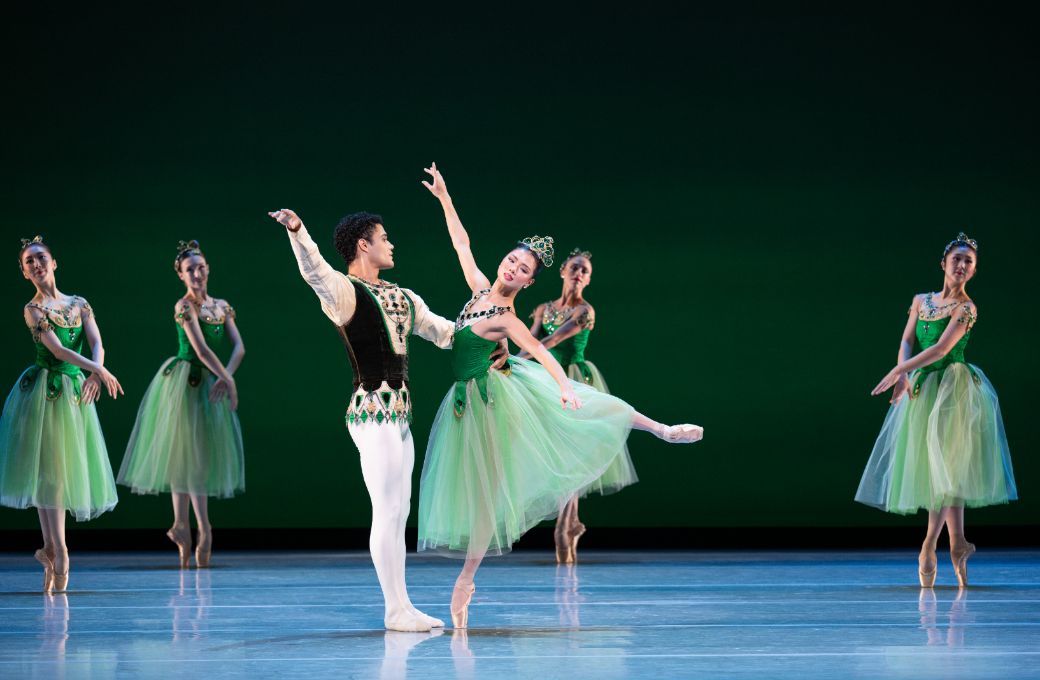 Mikaela Santos and Sayron Pereira in Balanchine's <i>Emeralds</i> © George Balanchine Trust, Shoccara Marcus 2025