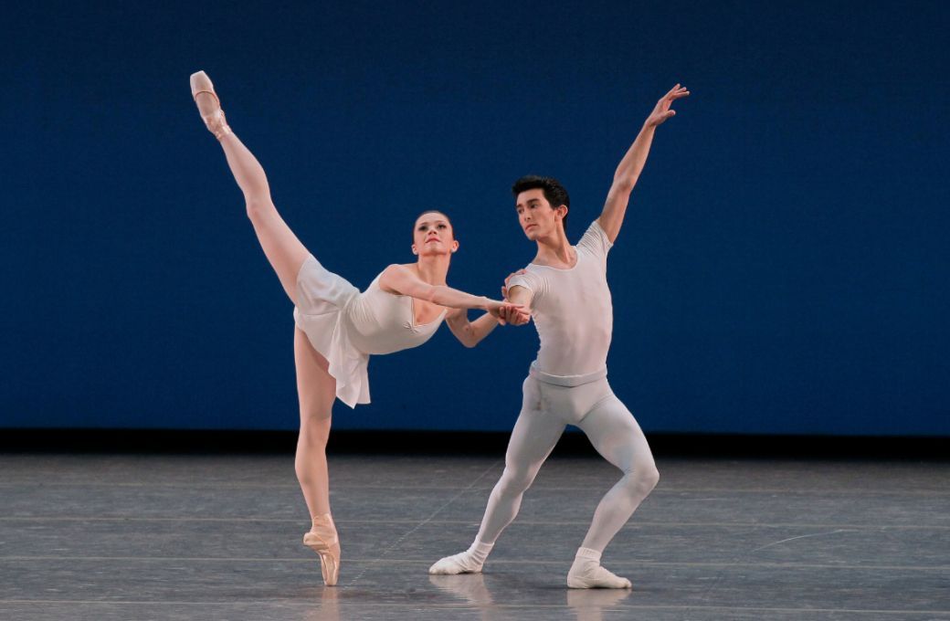 Megan Fairchild and Anthony Huxley in George Balanchine's <i>Square Dance</i> &copy; Paul Kolnick