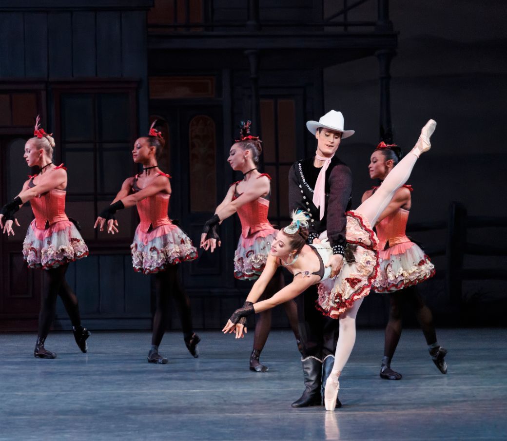 Indiana Woodward and Aar&oacute;n Sanz and the Company in George Balanchine's <i>Western Symphony</i> &copy; Erin Baiano