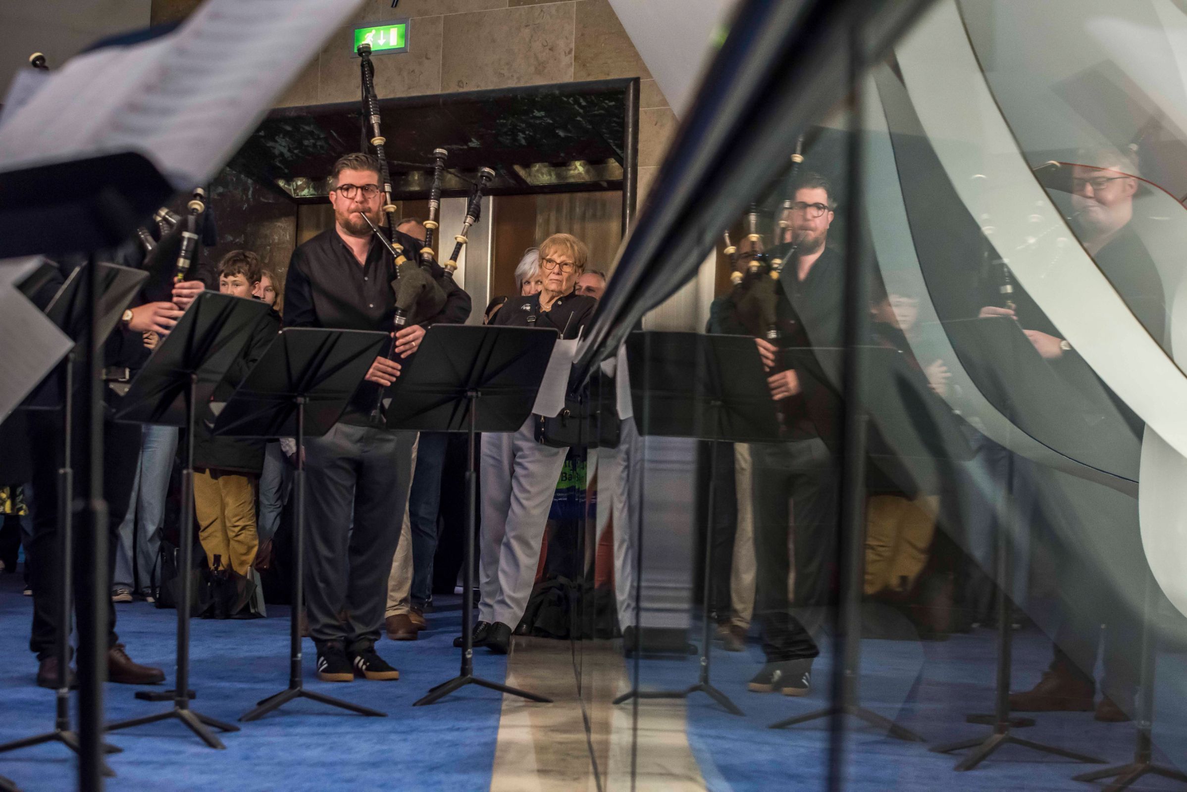 Bagpipers in the foyer of Bridgewater Hall &copy; Chris Payne