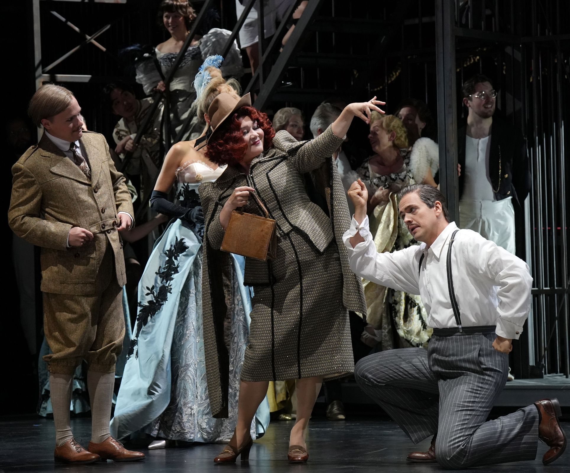 Leon Košavić (Dr Falke), Hulkar Sabirova (Rosalinde) and Thomas Blondelle (Eisenstein) &copy; Karl Forster