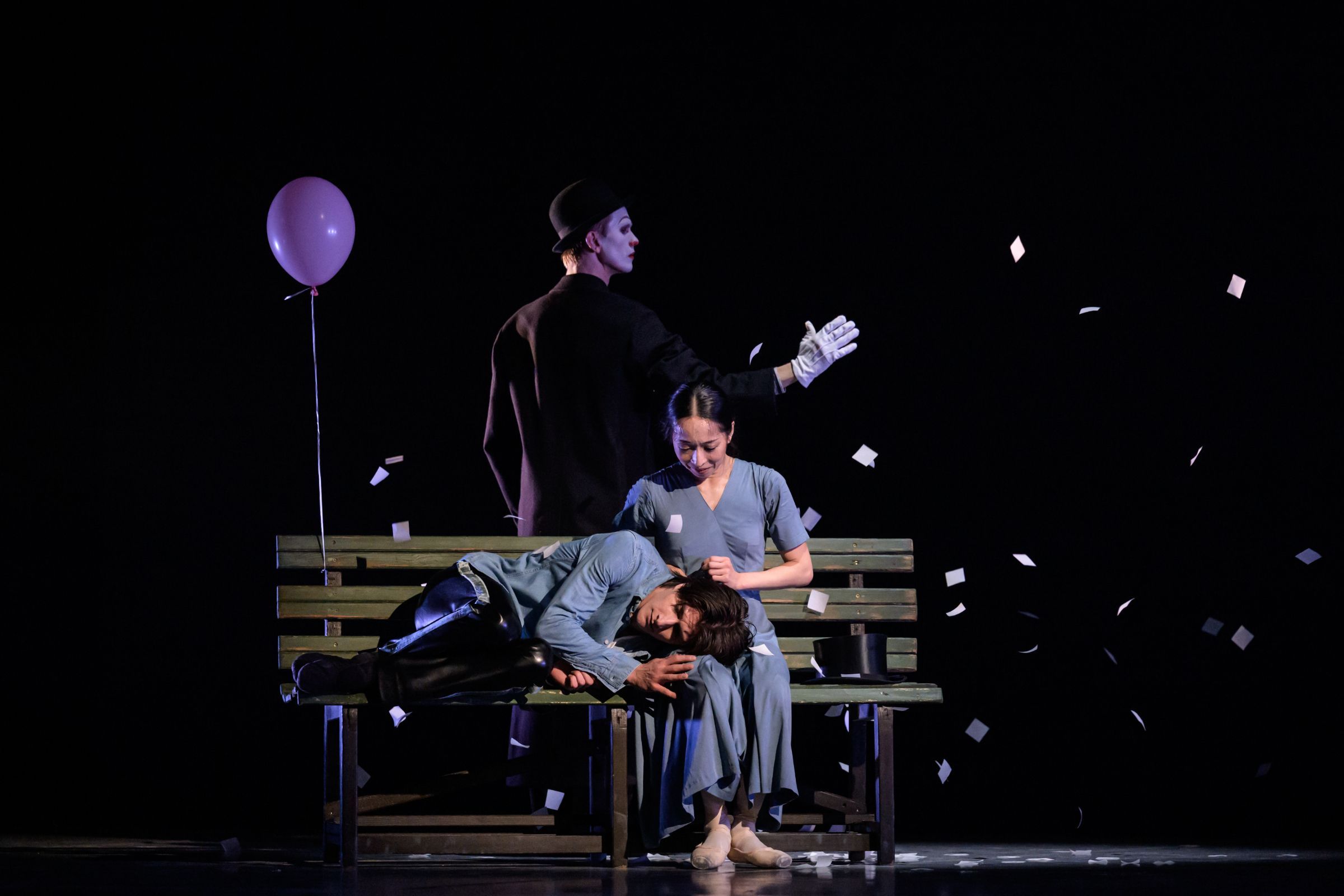 Aya Okumura, Paul Irmatov and Ole Johannes Slåttebrekk in John Neumeier's <i>Liliom</i> &copy; Serghei Gherciu