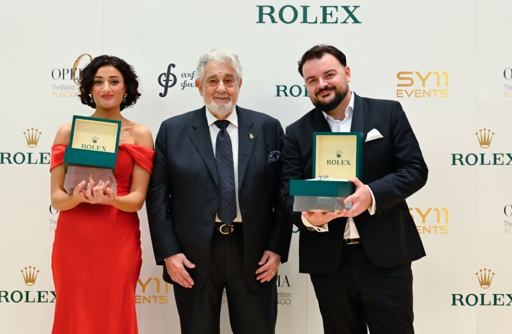 First Prize Winners Ekaterine Buachidze and Mihai Damian with competition founder Plácido Domingo © Lilia Yotova
