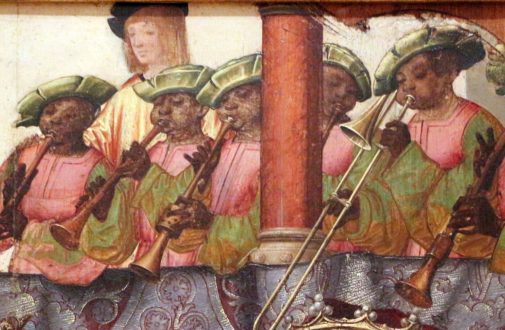 Musicians of African heritage in Portugal, from St Auta Altarpiece (c.1522) &copy; Public domain | National Museum of Ancient Art, Lisbon