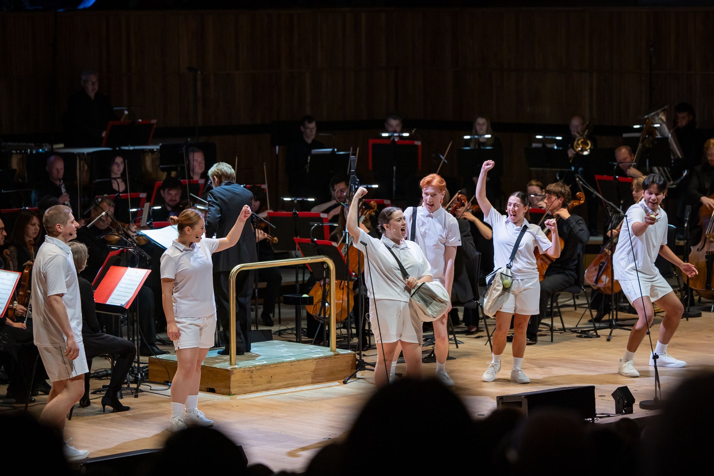 The cast of Laura Karpman’s <i>Balls</i> © Philharmonia Orchestra | Marc Gascoigne