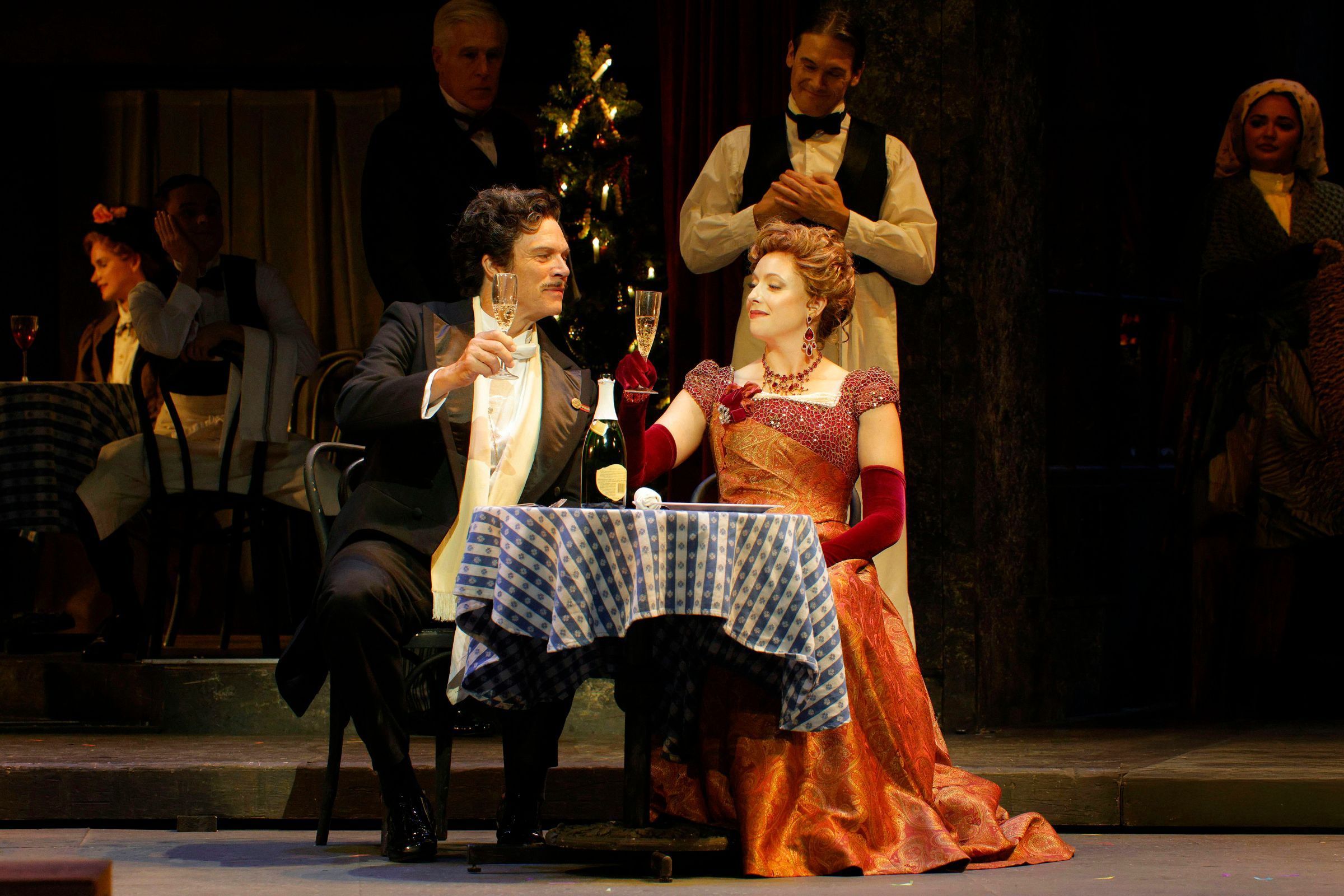 Rod Gilfry (Alcindoro) and Erica Petrocelli (Musetta) &copy; Cory Weaver