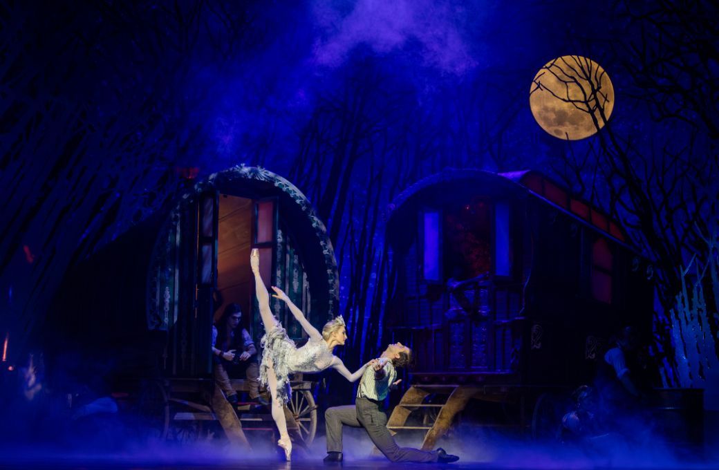 Jessica Fyfe as The Snow Queen and Bruno Micchiardi as Kai in <i>The Snow Queen</i> &copy; Andy Ross