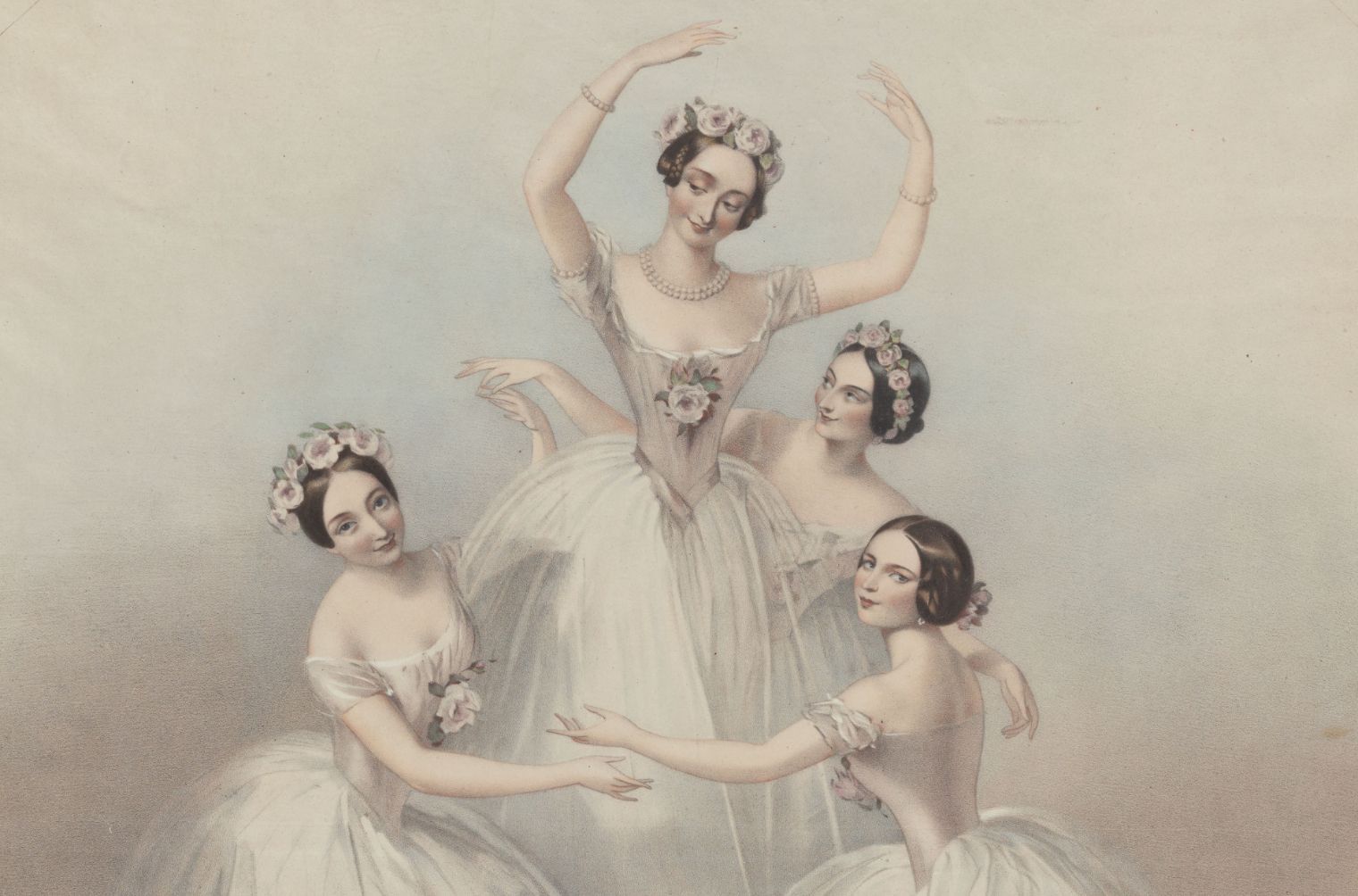 Carlotta Grisi, Marie Taglioni, Lucile Grahn and Fanny Cerrito in <i>Pas de Quatre</i> (1845) © New York Public Library | Wikimedia Commons (public domain)