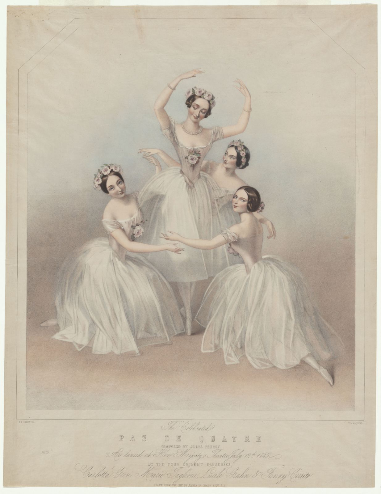 Carlotta Grisi, Marie Taglioni, Lucile Grahn and Fanny Cerrito in <i>Pas de Quatre</i> (1845) © New York Public Library | Wikimedia Commons (public domain)