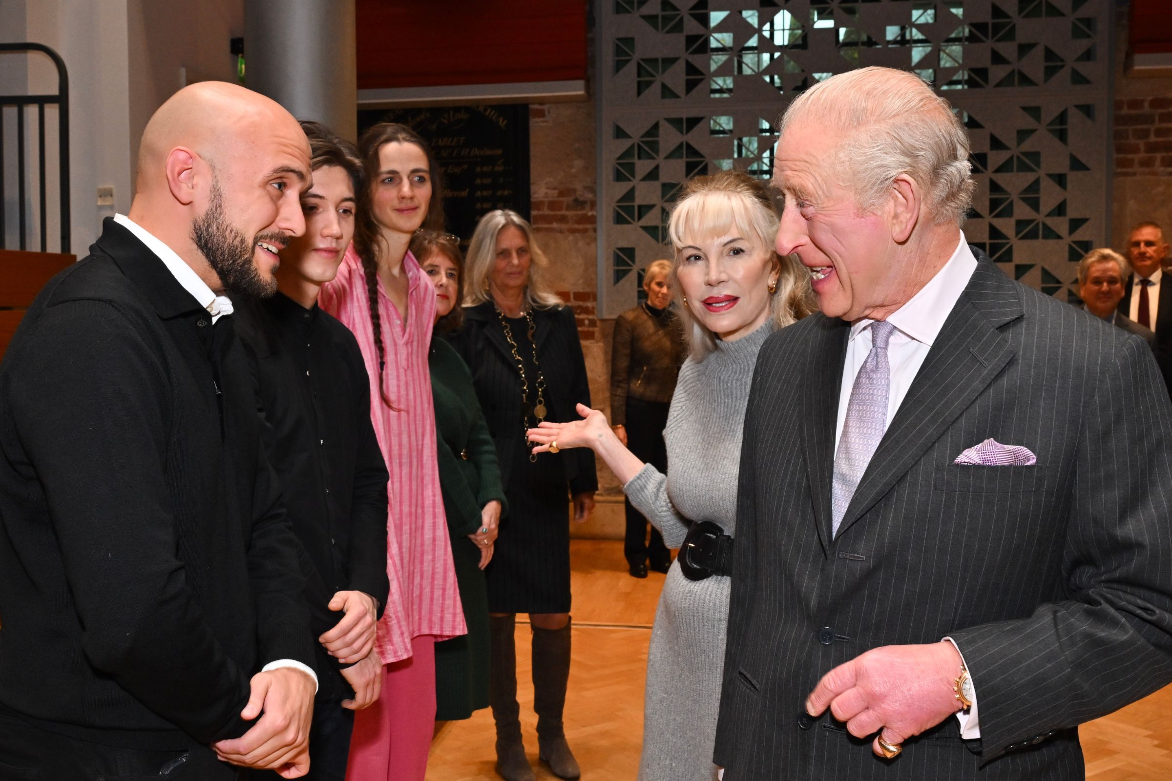 The King and Donatella Flick meet conductors Matteo Dal Maso, Leonhard Kreutzmann and Félix Benati &copy; Mark Allen