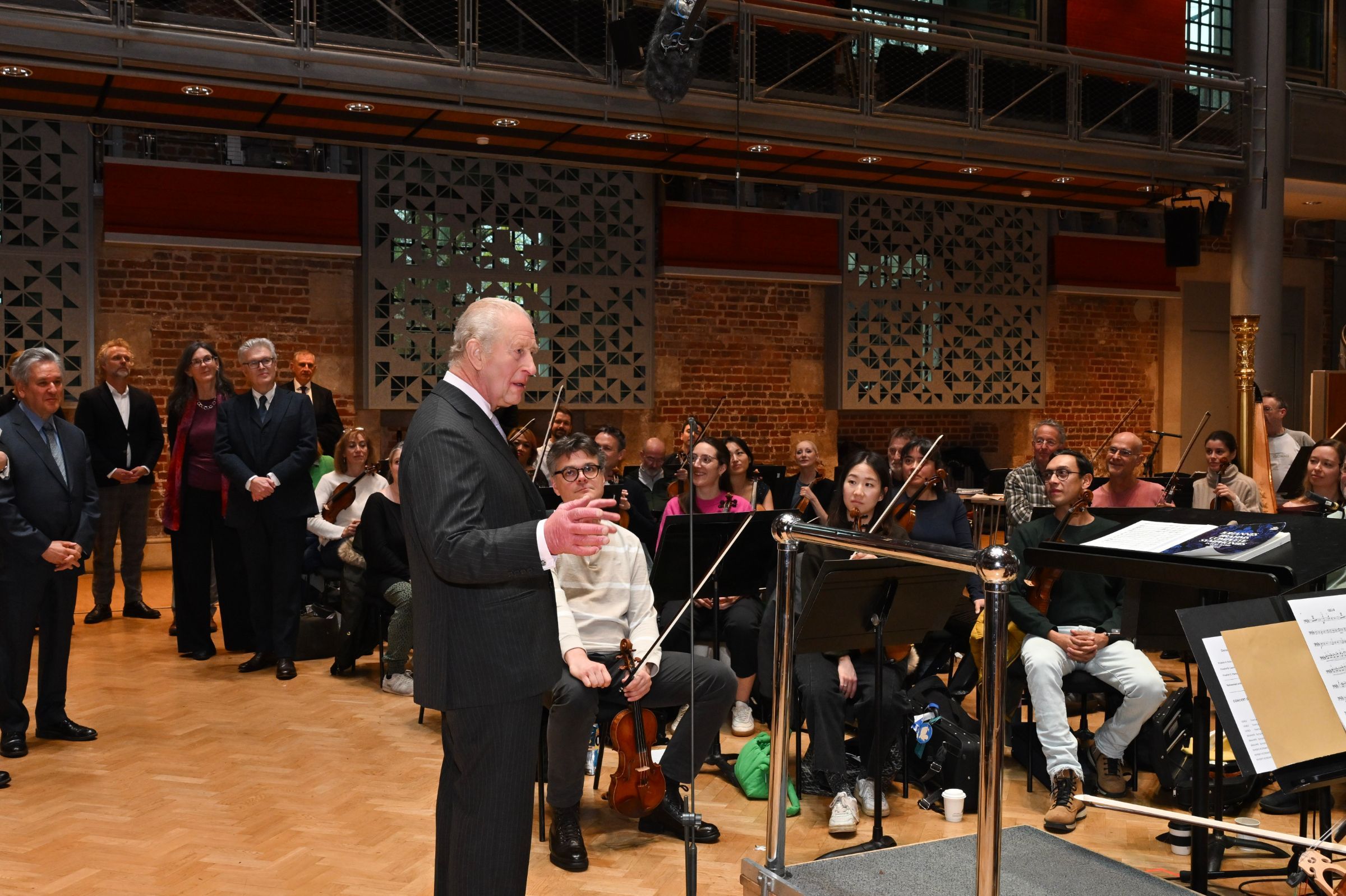 King Charles addresses the LSO and members of the Donatella Flick Competition jury &copy; Mark Allen