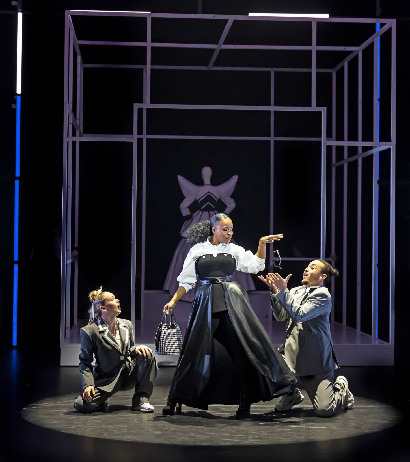 Liberty Greig, Leah Hill and Deavion Brown in <i>Ebony Scrooge</i> © Pamela Raith Photography