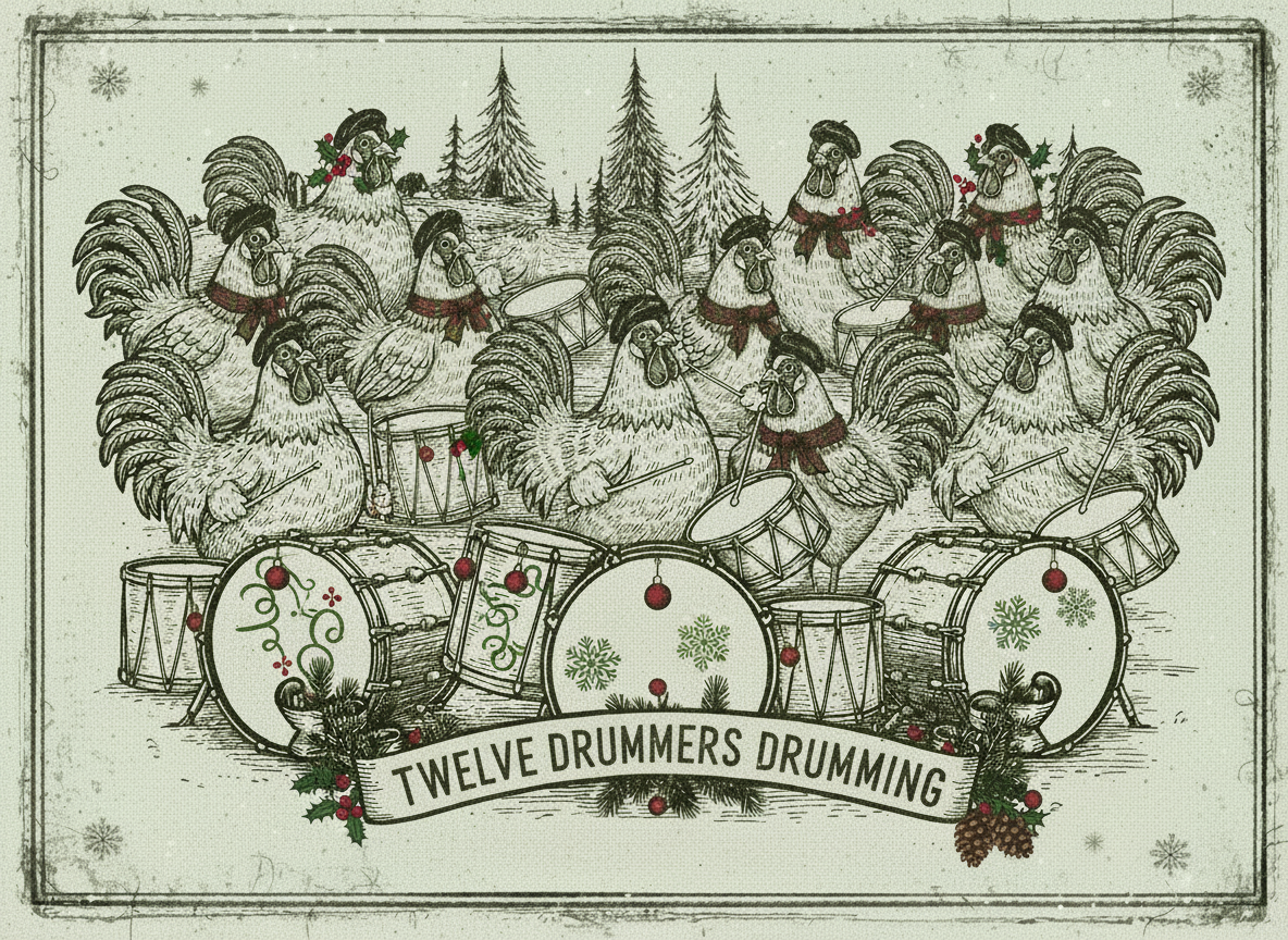 Twelve drummers drumming