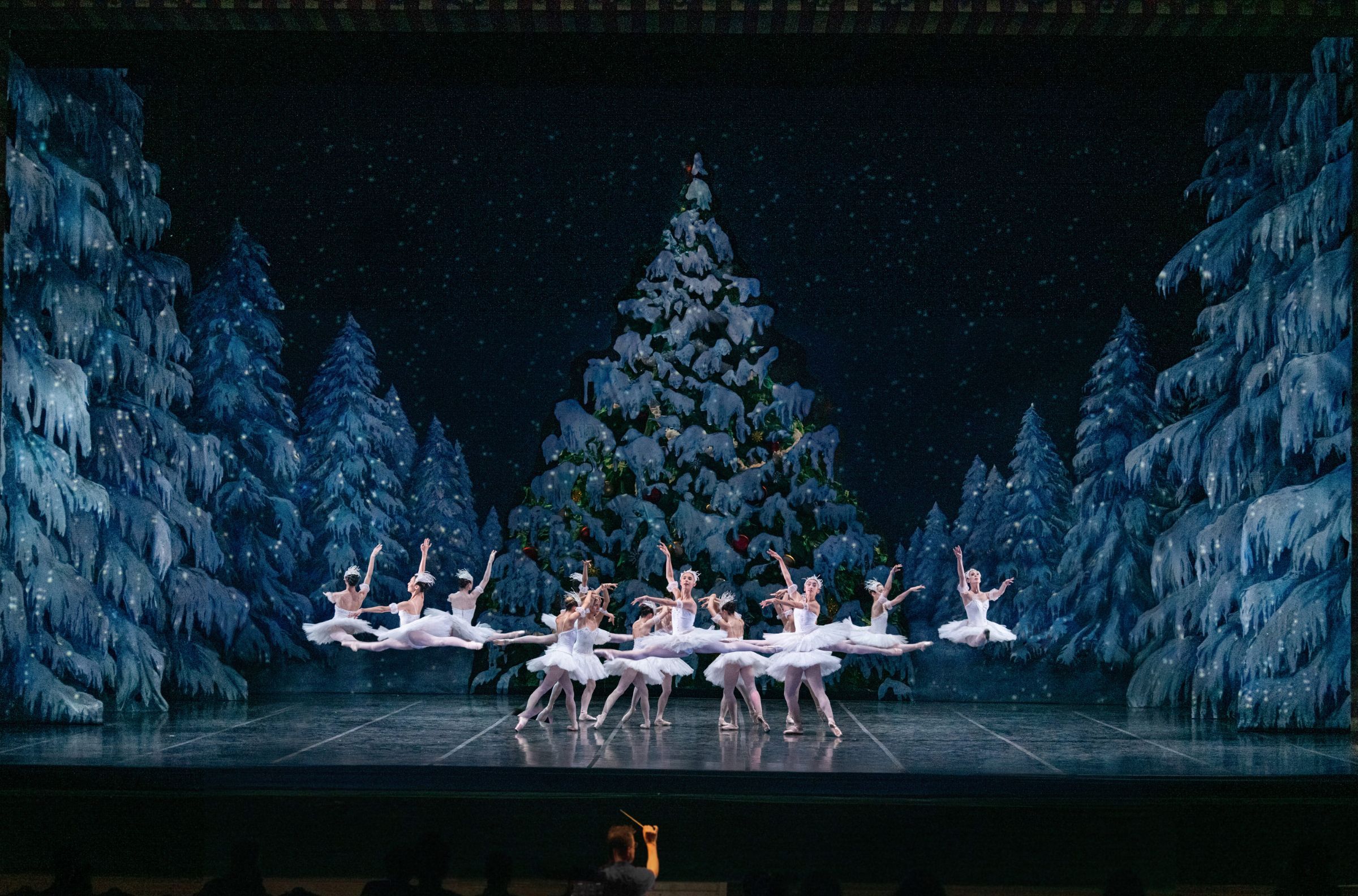 Ballet Teatro Colon in the Snow Scene in Silvia Bazilis’ <i>The Nutcracker</i> &copy; Carlos Villamayor