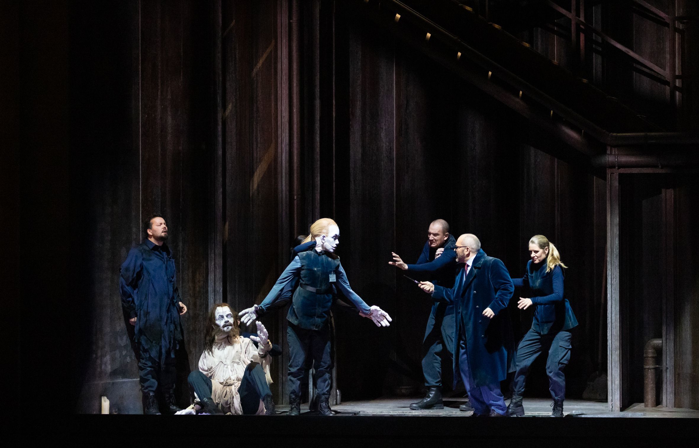 David Butt Philip (Florestan), Tareq Nazmi (Rocco), Christopher Maltman (Don Pizarro), Malin Byström &copy; Stephan Brückler