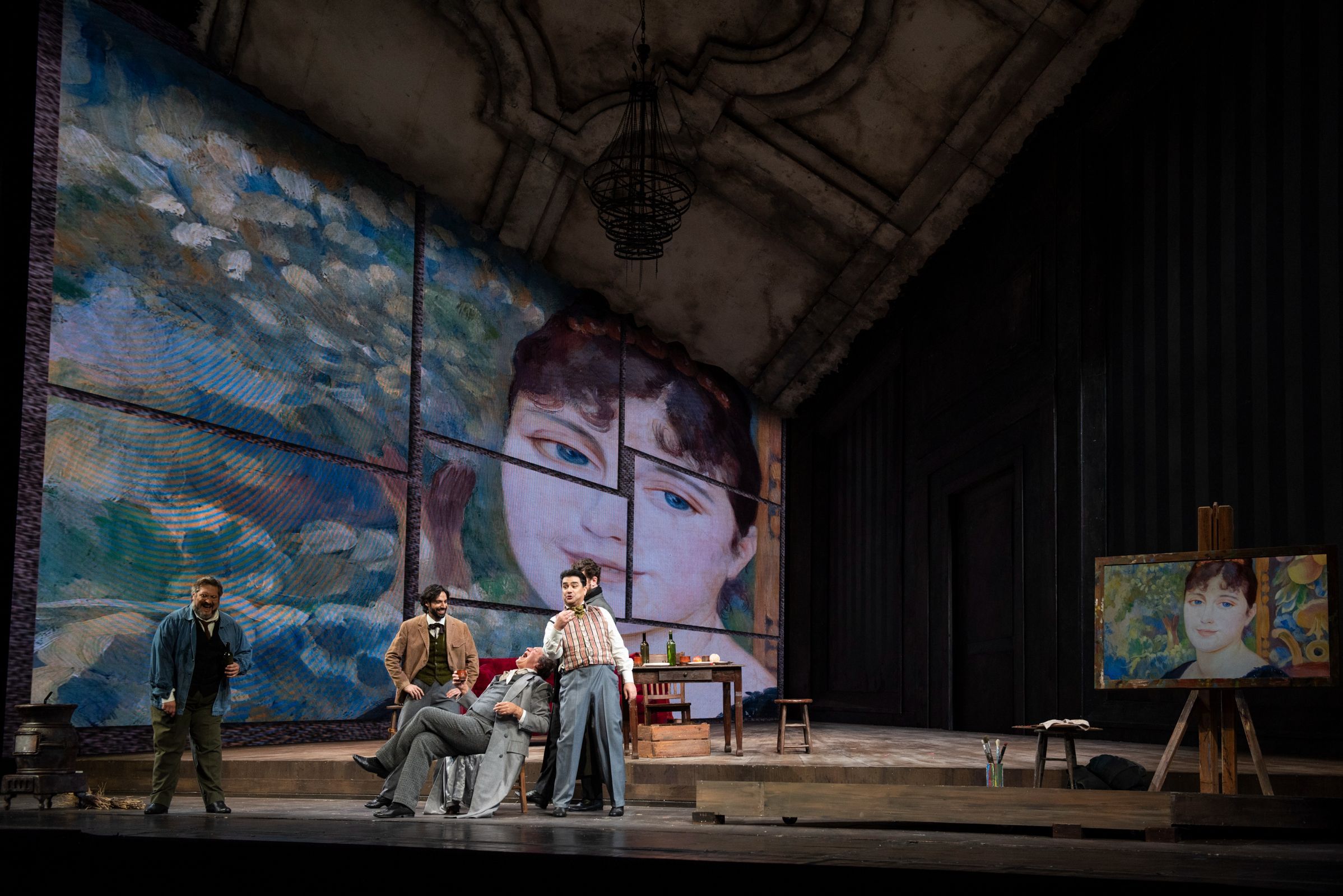 Bohemians and Matteo Peirone (Benoît) &copy; Fabrizio Sansoni | Teatro dell'Opera di Roma