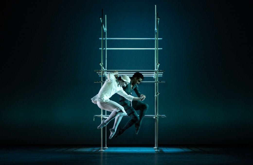 Joshua Junker as Pierrot and Patricio Rev&eacute; as Brighella in Glen Tetley's <i>Pierrot Lunaire</i> &copy; Camilla Greenwell