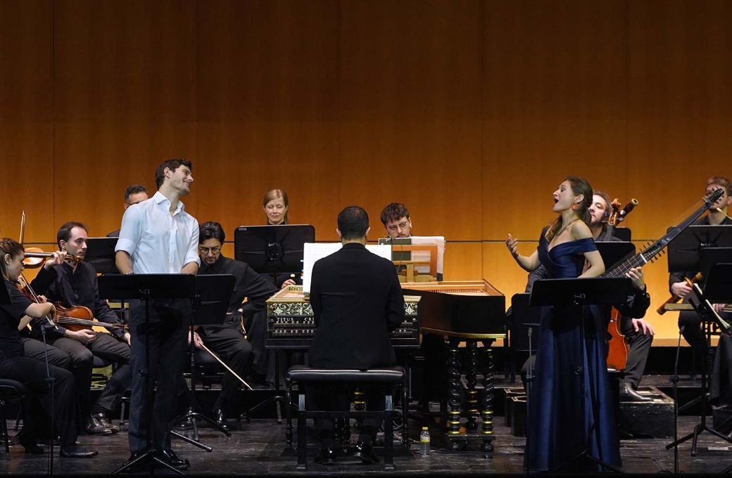 Jakub J&oacute;zef Orliński (Giulio Cesare), Sabine Devieilhe (Cleopatra), Francesco Corti e Il Pomo d'Oro &copy; Javier del Real | Teatro Real