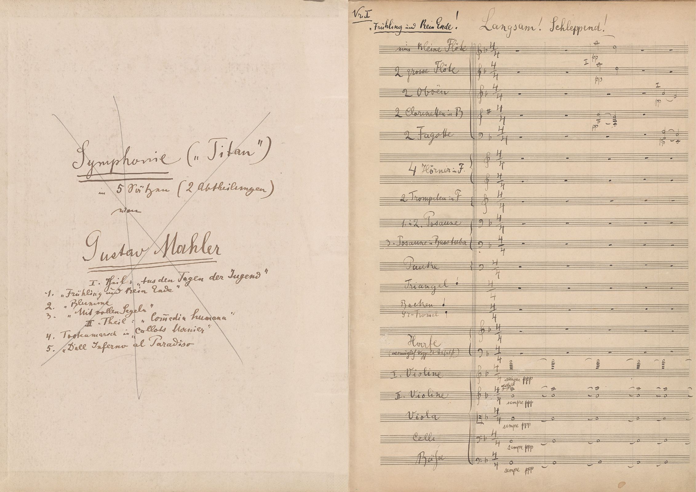 Mahler’s First Symphony, manuscript &copy; Beinecke Rare Book and Manuscript Library (Public domain)