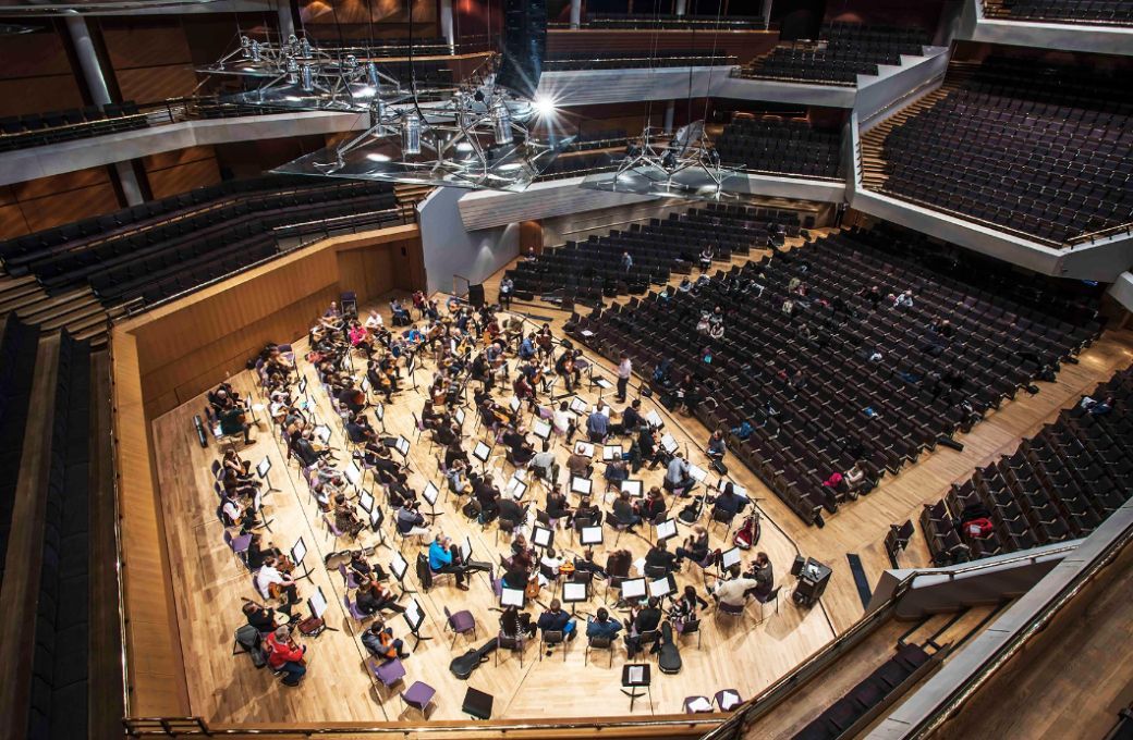 Recording in Bridgewater Hall viewed from choir seats &copy; Bridgewater Hall