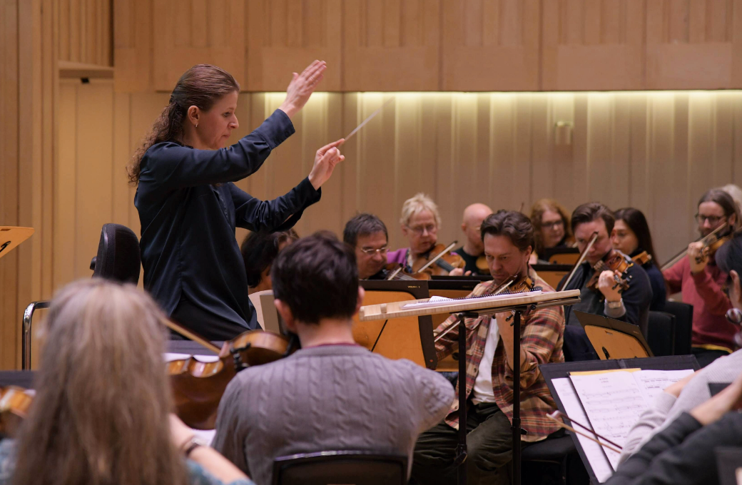 Kristiina Poska rehearses the Royal Scottish National Orchestra &copy; RSNO | Clara Cowen