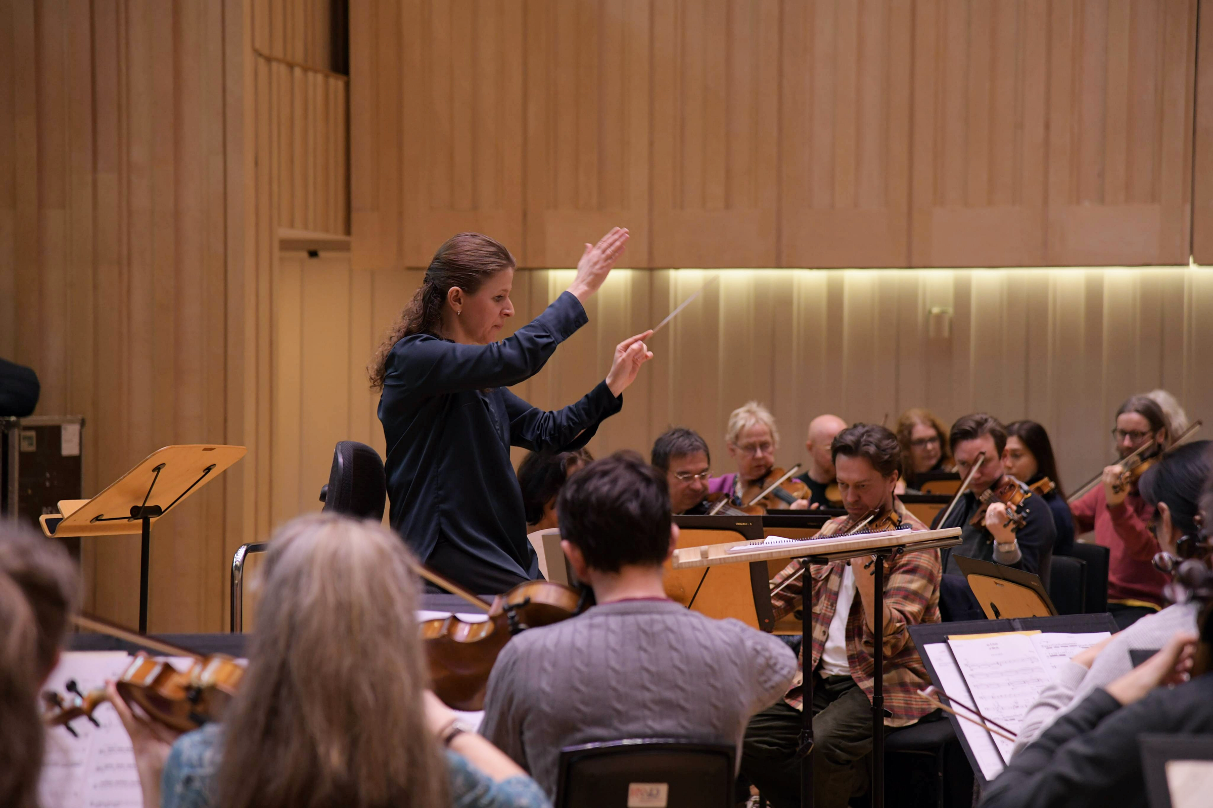 Kristiina Poska rehearses the Royal Scottish National Orchestra &copy; RSNO | Clara Cowen