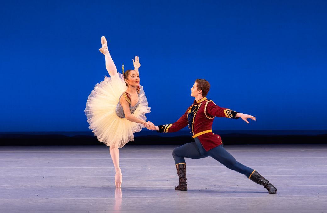 Naomi Tanioka and Paul Zusi in George Balanchine's <i>Stars and Stripes</i> © The George Balanchine Trust. Photography by Brett Pruitt & East Market Studios