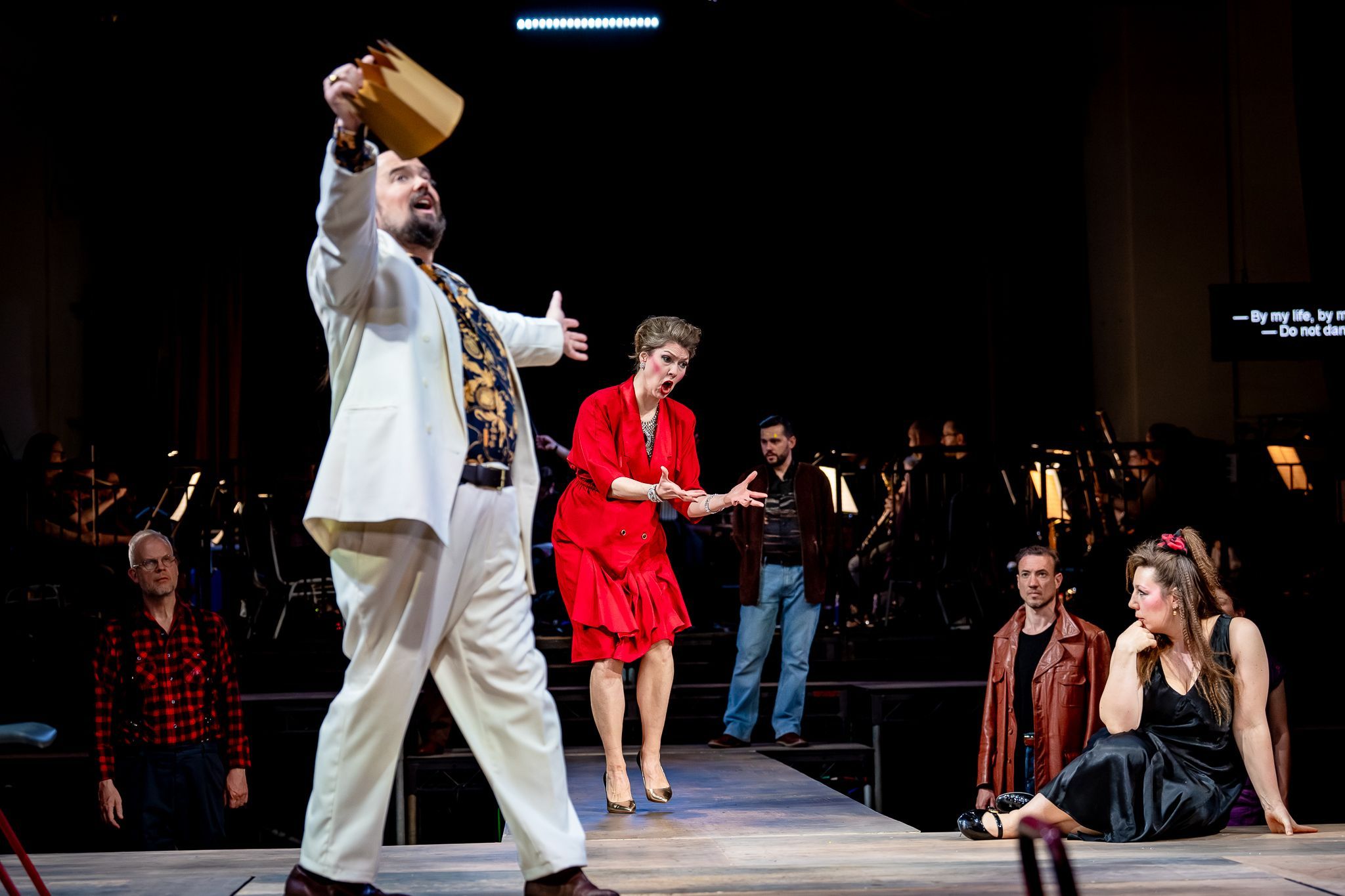 Robin Whitehouse (Herodes), Mae Heydorn (Herodias) and Kirsty Taylor-Stokes (Salome) © Steve Gregson