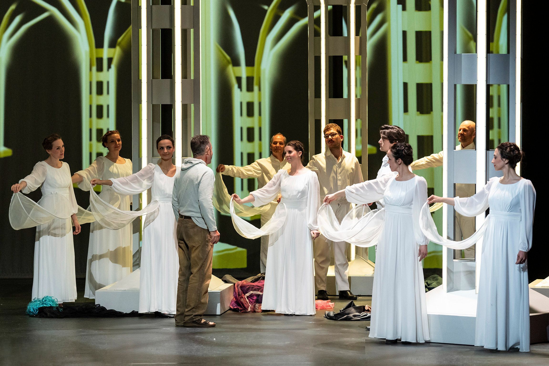 Hans-Georg Wimmer (Parsifal) and Flowermaidens © Peter Litvai