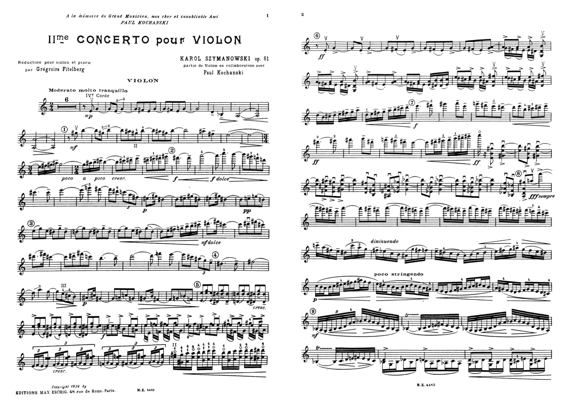 Opening to the violin part to Szymanowski’s Second Violin Concerto &copy; Public domain (IMSLP)