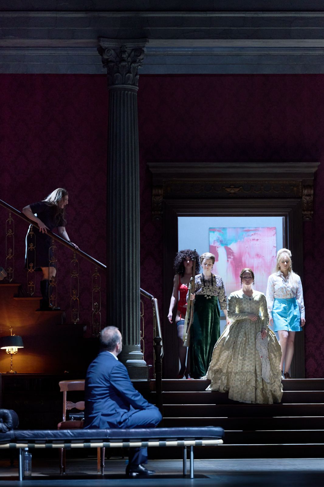 Annika Schlicht (Judith), Johan Reuter (Bluebeard) and Bluebeard's wives (including Kate Lindsey) &copy; Matthias Baus