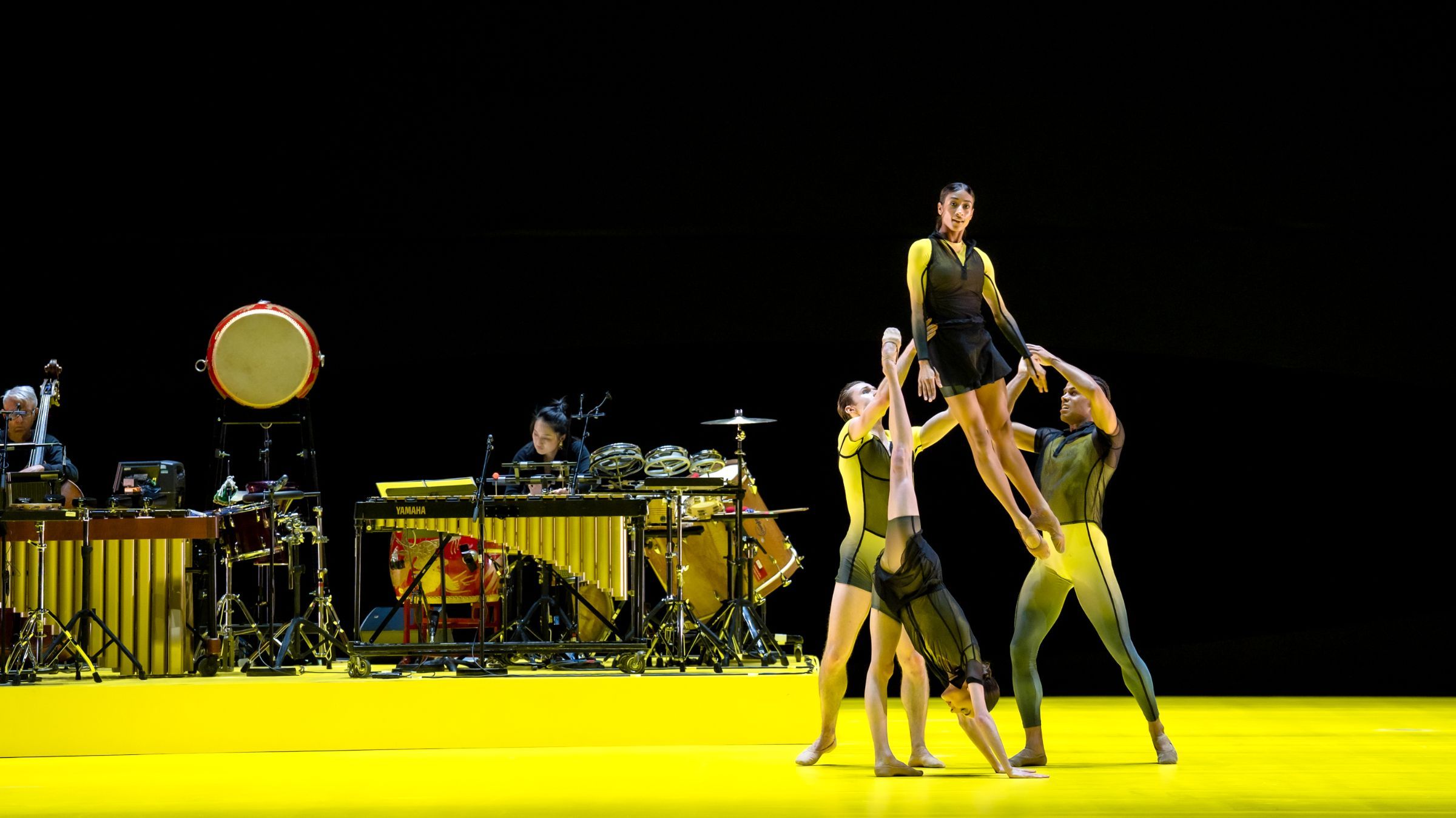 Liam Boswell, Marianna Tsembenhoi, Viola Pantuso and Joseph Sissens in McGregor's <i>Quantum Souls</i> &copy; 2026 RBO. Photographed by Andrej Uspenski