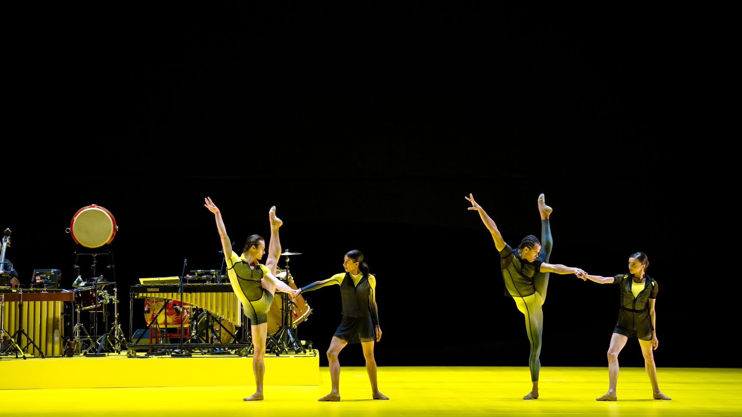 Liam Boswell, Marianna Tsembenhoi, Joseph Sissens and Viola Pantuso in <i>Quantum Souls</i> &copy; 2026 RBO. Photographed by Andrej Uspenski