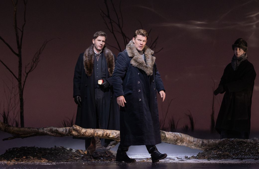 Iurii Samoilov (Onegin) and Stanislas de Barbeyrac (Lensky) &copy; Evan Zimmerman | Met Opera