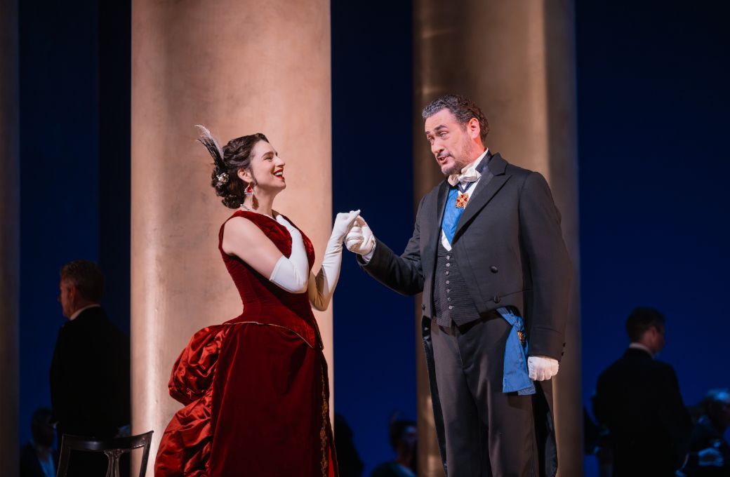 Asmik Grigorian (Tatyana) and Alexander Tsymbalyuk (Prince Gremin) &copy; Evan Zimmerman | Met Opera