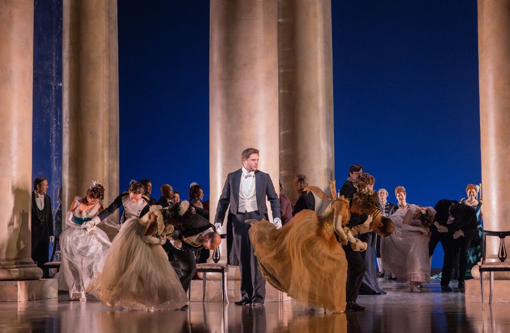 Iurii Samoilov (Onegin) and ensemble &copy; Evan Zimmerman | Met Opera