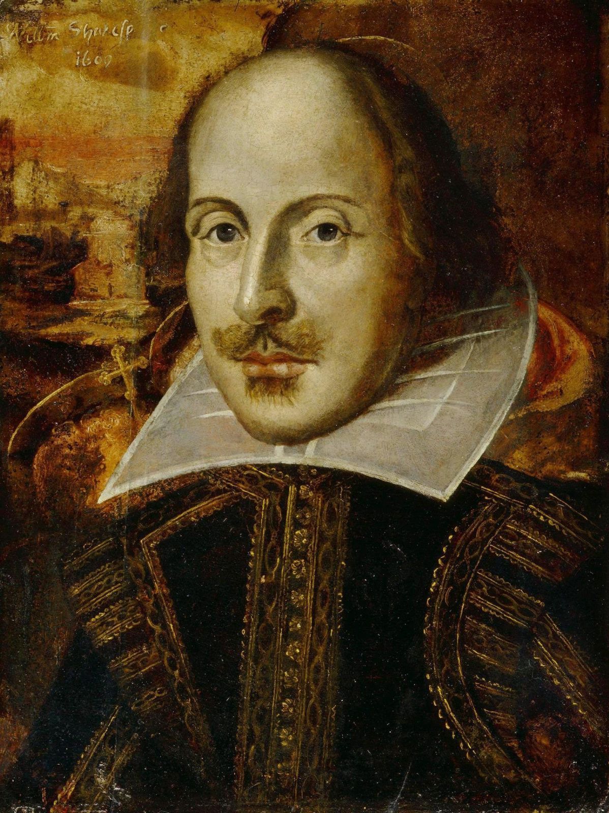 William Shakespeare, the “flower portrait” (1609) &copy; Public domain