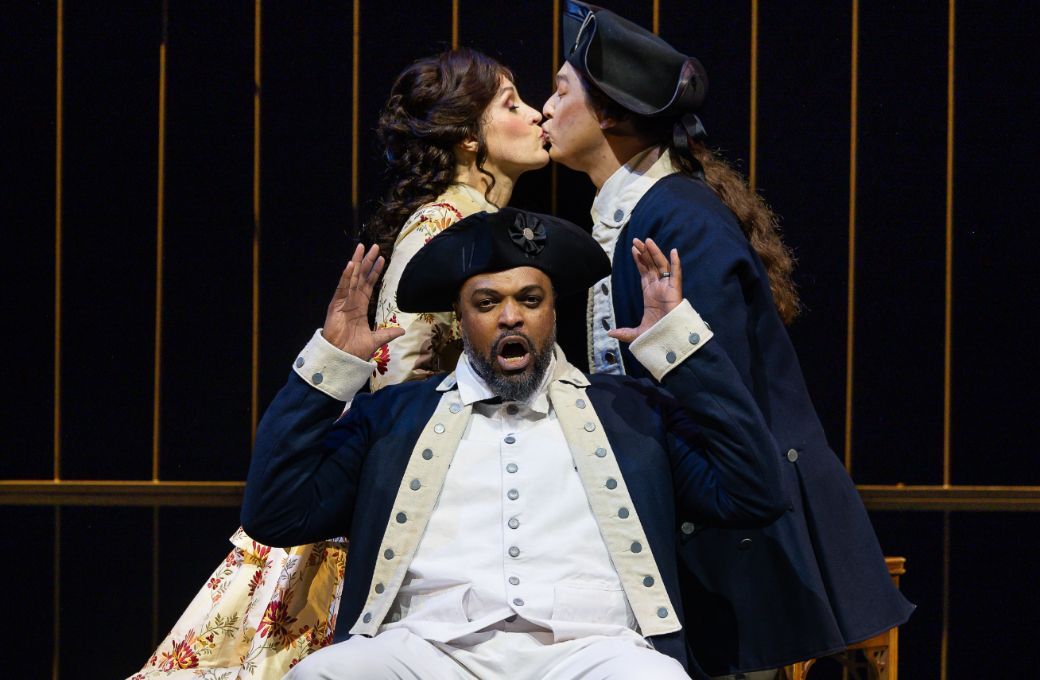 Kenneth Kellogg (Sulpice), Brenda Rae (Marie) and Spencer Britten (Tonio) &copy; Nile Scott Studios