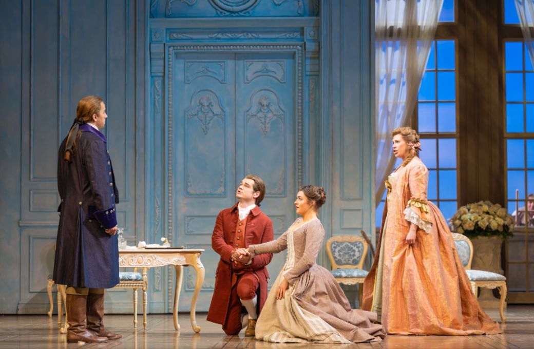 Ian Rucker (Count), Edward Jowle (Figaro), Ava Dodd (Susanna) and Alexandra Lowe (Countess) &copy; Mihaela Bodlovic